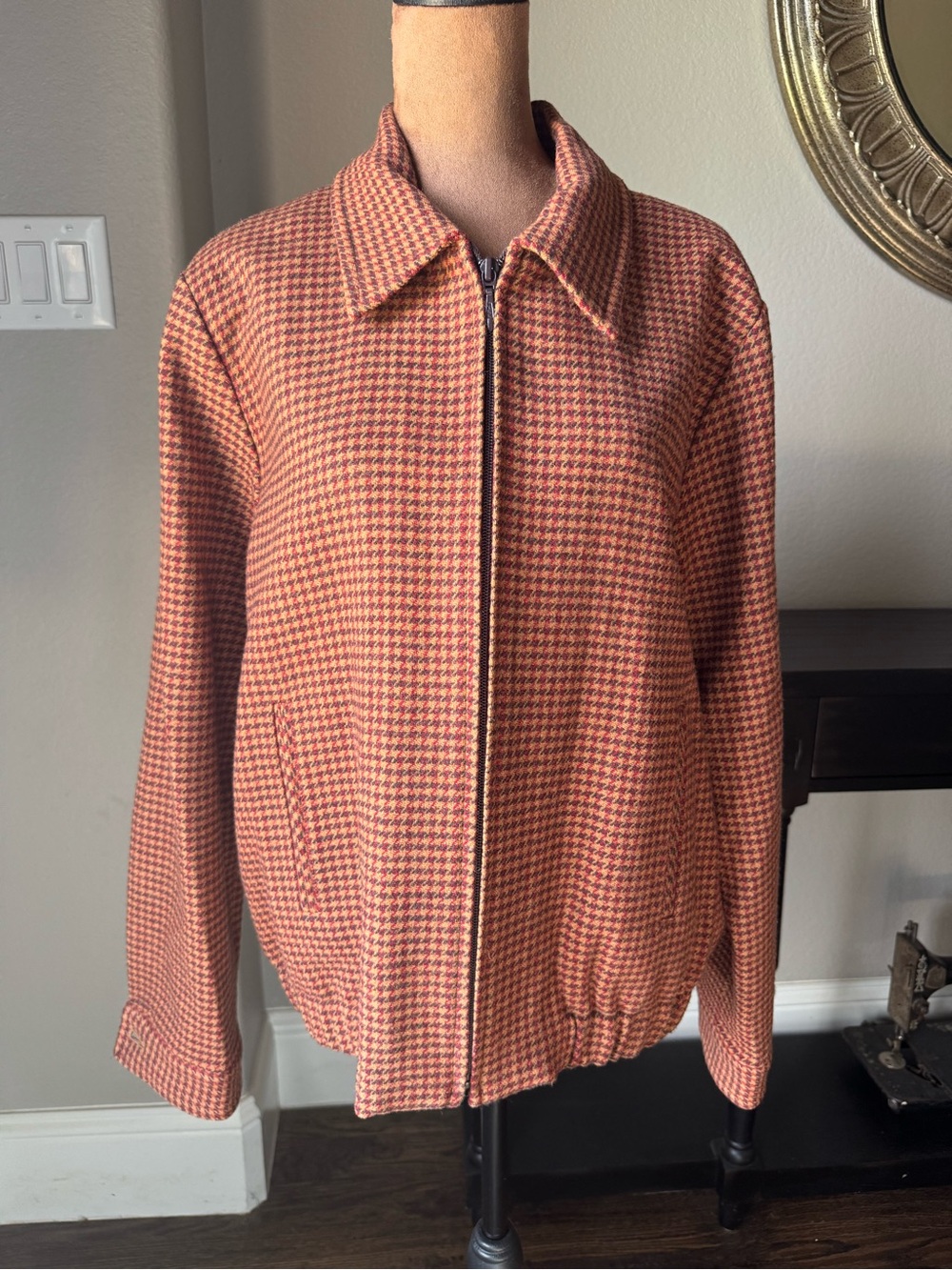 Pendleton | Y2K Wool Zip Blouson Bomber Houndstooth Micro Check Jacket | Large